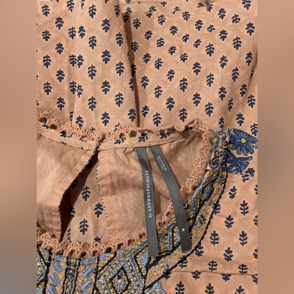 Anthropologie 100% Cotton Embroidered Tunic Mini Dress In Peach Size M - Picture 10 of 16